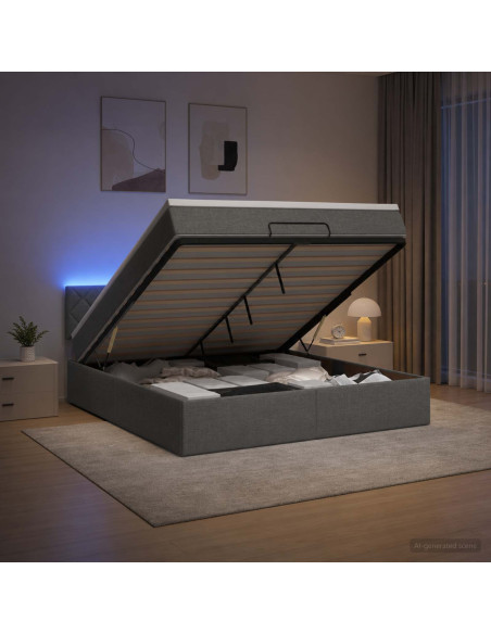Letto Ottomano con Materasso e LED Grigio Scuro 180 x 200 cm