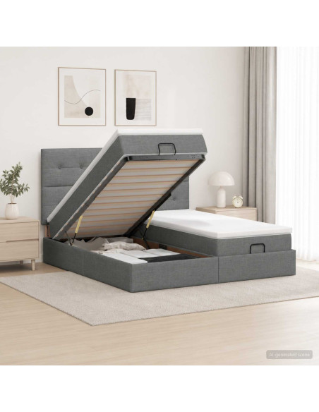 Letto Ottomano con Materasso e LED Grigio Scuro 200 x 200 cm
