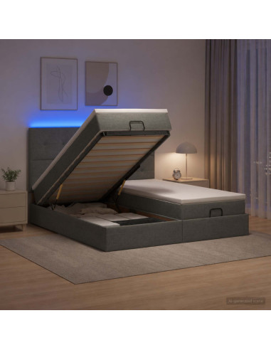 Letto Ottomano con Materasso e LED Grigio Scuro 200 x 200 cm