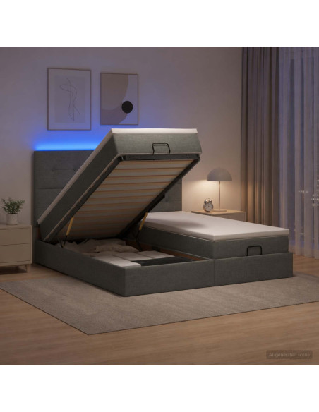 Letto Ottomano con Materasso e LED Grigio Scuro 200 x 200 cm