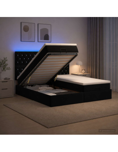 Letto Ottomano con Materasso e LED Nero 160 x 200 cm Velluto