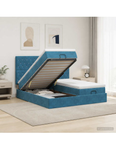 Letto Ottomano con Materasso e LED Blu scuro 160 x 200 cm