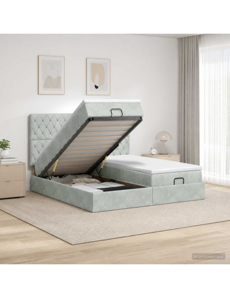Letto Ottomano con Materasso e LED Grigio Chiaro 180 x 200 cm