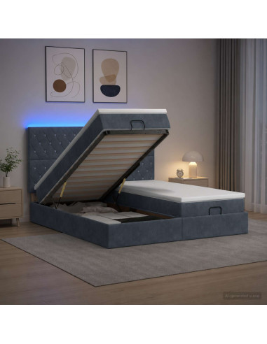 Letto Ottomano con Materasso e LED Grigio Scuro 180 x 200 cm