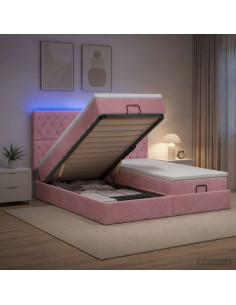 Letto Ottomano con Materasso e LED Rosa 180 x 200 cm Velluto