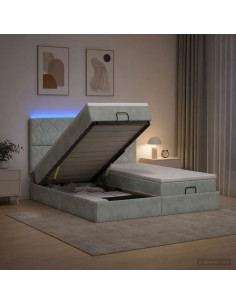 Letto Ottomano con Materasso e LED Grigio Chiaro 160 x 200 cm