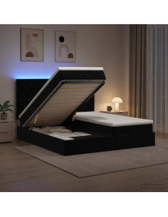 Letto Ottomano con Materasso e LED Nero 160 x 200 cm Velluto