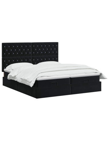 Letto Ottomano con Materasso e LED Nero 160 x 200 cm Velluto