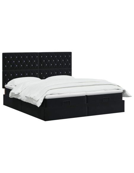 Letto Ottomano con Materasso e LED Nero 160 x 200 cm Velluto