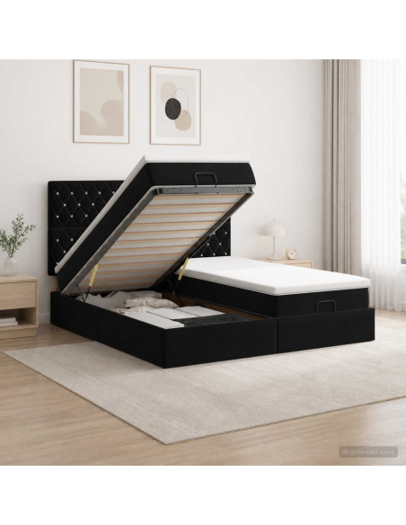 Letto Ottomano con Materasso e LED Nero 160 x 200 cm Velluto