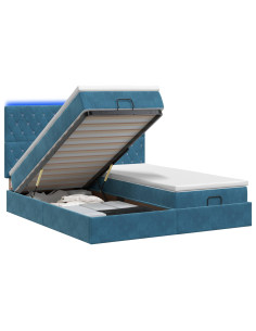 Letto Ottomano con Materasso e LED Blu scuro 160 x 200 cm 2