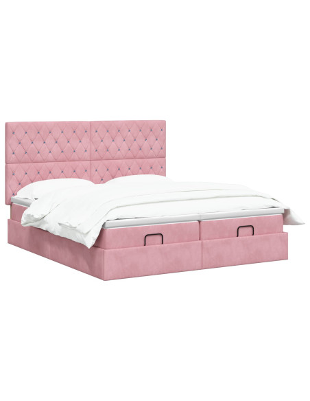 Letto Ottomano con Materasso e LED Rosa 160 x 200 cm Velluto