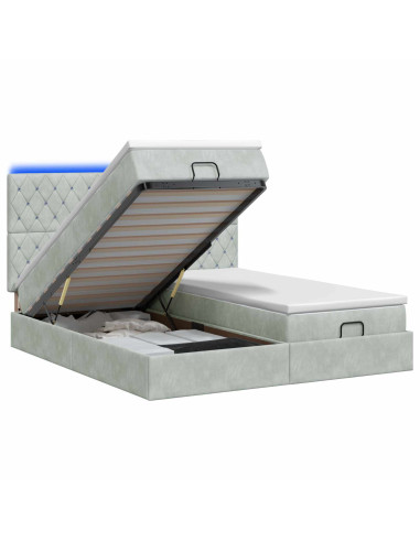 Letto Ottomano con Materasso e LED Grigio Chiaro 180 x 200 cm