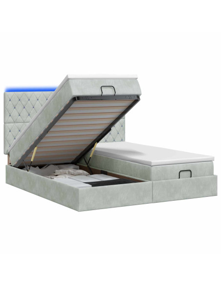 Letto Ottomano con Materasso e LED Grigio Chiaro 180 x 200 cm