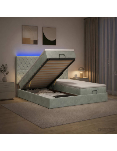 Letto Ottomano con Materasso e LED Grigio Chiaro 180 x 200 cm