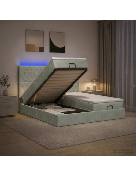 Letto Ottomano con Materasso e LED Grigio Chiaro 180 x 200 cm
