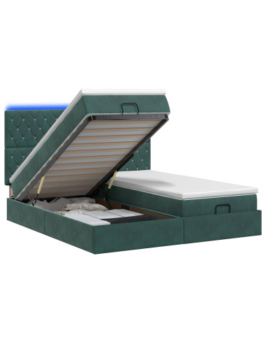 Letto Ottomano con Materasso e LED Verde Scuro 180 x 200 cm