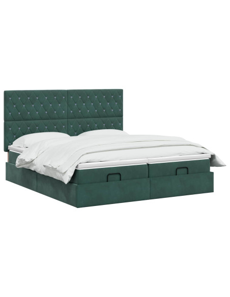 Letto Ottomano con Materasso e LED Verde Scuro 180 x 200 cm