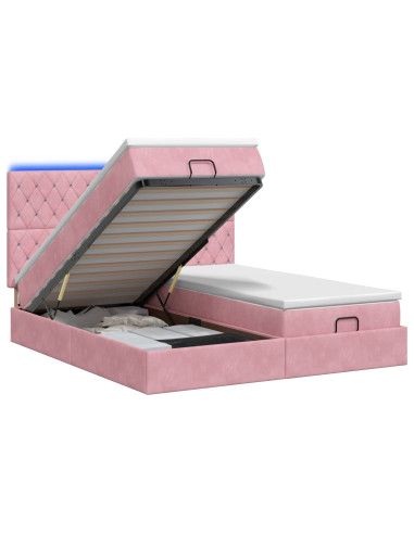 Letto Ottomano con Materasso e LED Rosa 180 x 200 cm Velluto