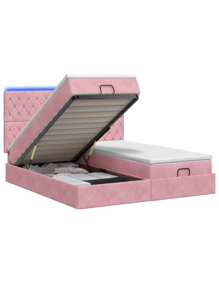 Letto Ottomano con Materasso e LED Rosa 180 x 200 cm Velluto