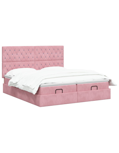 Letto Ottomano con Materasso e LED Rosa 180 x 200 cm Velluto
