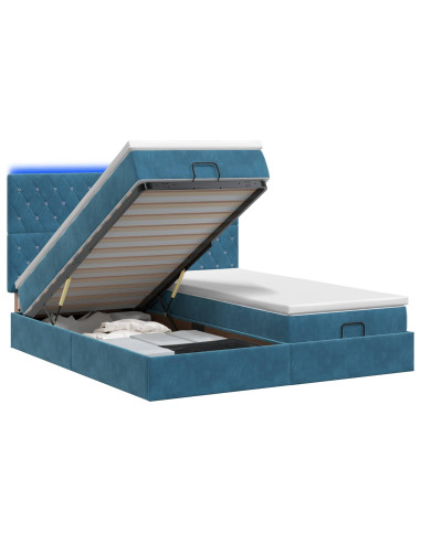 Letto Ottomano con Materasso e LED Blu scuro 200 x 200 cm