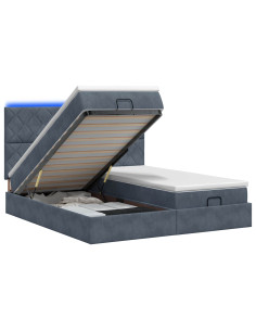 Letto Ottomano con Materasso e LED Grigio Scuro 160 x 200 cm 2