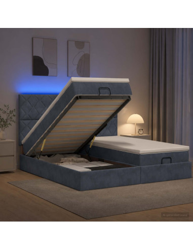 Letto Ottomano con Materasso e LED Grigio Scuro 160 x 200 cm