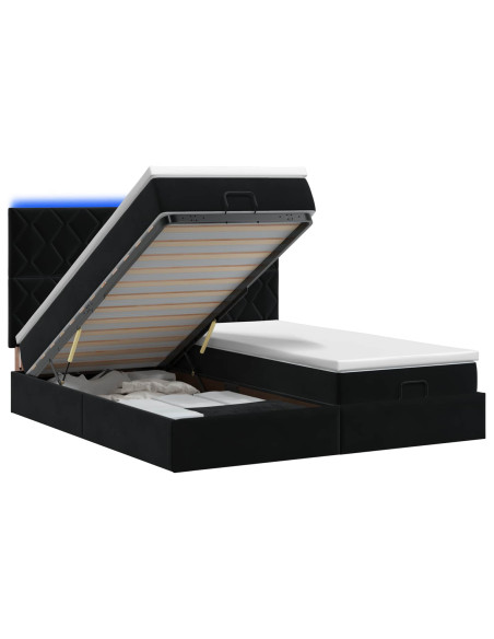 Letto Ottomano con Materasso e LED Nero 160 x 200 cm Velluto