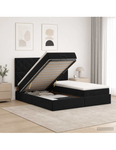 Letto Ottomano con Materasso e LED Nero 160 x 200 cm Velluto