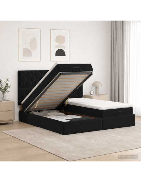 Letto Ottomano con Materasso e LED Nero 160 x 200 cm Velluto