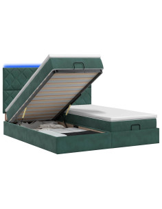 Letto Ottomano con Materasso e LED Verde Scuro 160 x 200 cm 2
