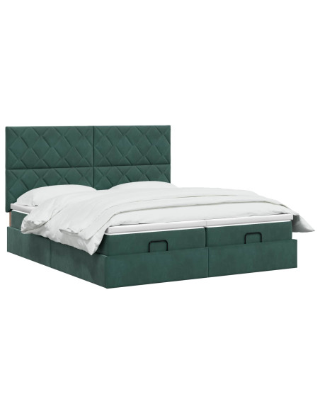 Letto Ottomano con Materasso e LED Verde Scuro 160 x 200 cm