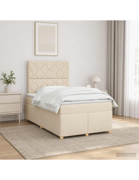 Letto box spring con materasso Crema 120 x 200 cm Tessuto