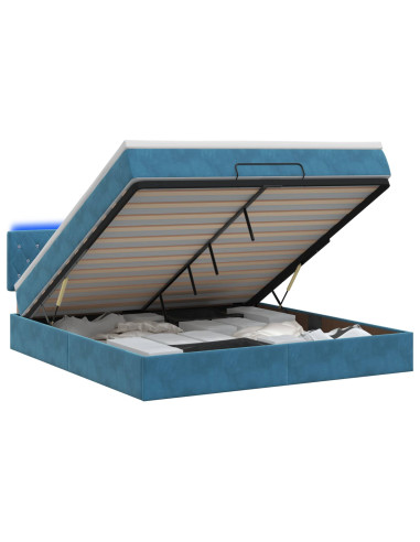 Letto Ottomano con Materasso e LED Blu scuro 180 x 200 cm