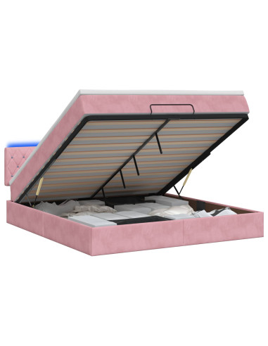 Letto Ottomano con Materasso e LED Rosa 180 x 200 cm Velluto