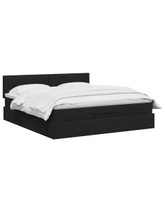 Letto Ottomano con Materasso e LED Nero 140 x 190 cm Tessuto 2