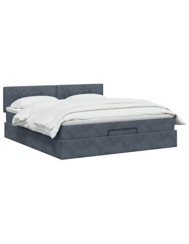 Letto Ottomano con Materasso e LED Grigio Scuro 140 x 200 cm