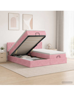 Letto ottomano con materasso con testiera 2 pcs Rosa Velluto
