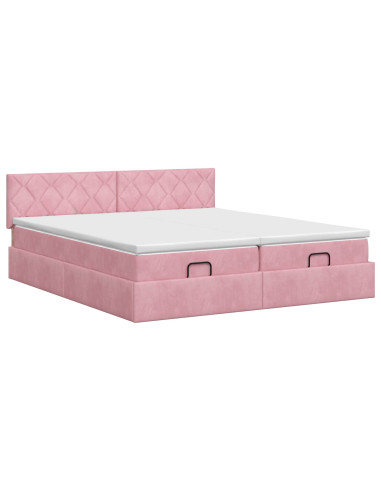 Letto ottomano con materasso con testiera 2 pz Rosa Velluto
