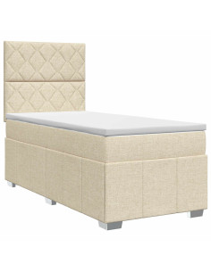 Letto box spring con materasso Crema 100 x 200 cm Tessuto 2