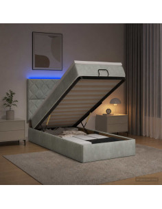 Letto Ottomano con Materasso e LED Grigio Chiaro 100 x 200 cm