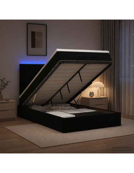 Letto Ottomano con Materasso e LED Nero 120 x 190 cm Velluto