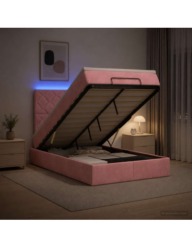 Letto Ottomano con Materasso e LED Rosa 120 x 190 cm Velluto