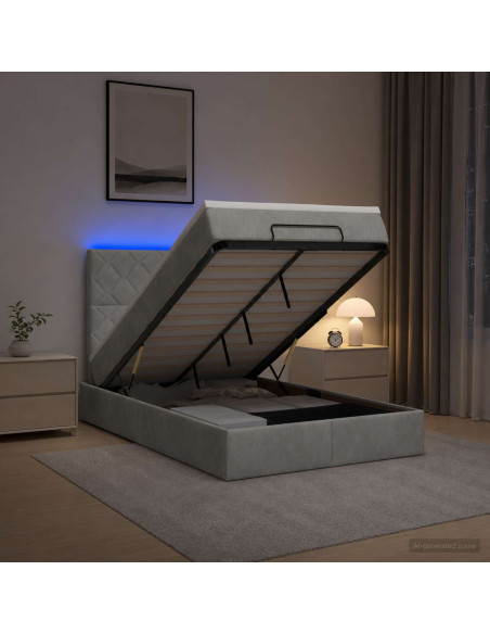 Letto Ottomano con Materasso e LED Grigio Chiaro 120 x 200 cm