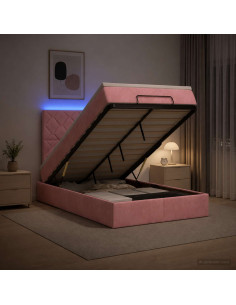 Letto Ottomano con Materasso e LED Rosa 120 x 200 cm Velluto