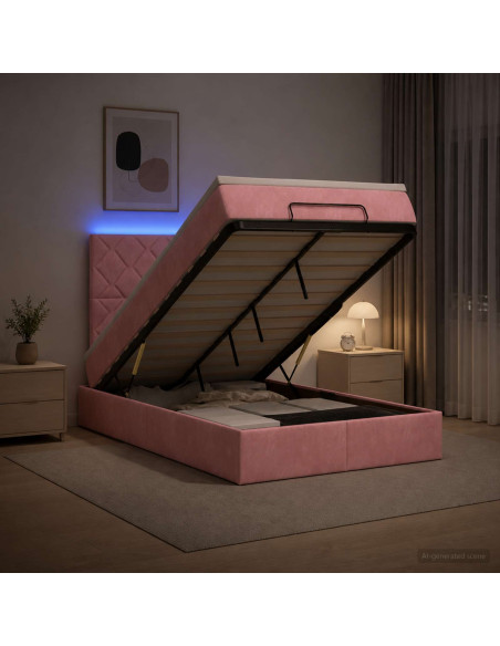 Letto Ottomano con Materasso e LED Rosa 120 x 200 cm Velluto