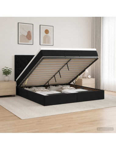 Letto Ottomano con Materasso e LED Nero 160 x 200 cm Velluto