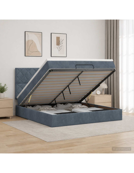 Letto Ottomano con Materasso e LED Grigio Scuro 180 x 200 cm