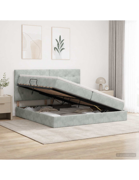 Letto Ottomano con Materasso e LED Grigio Chiaro 200 x 200 cm
